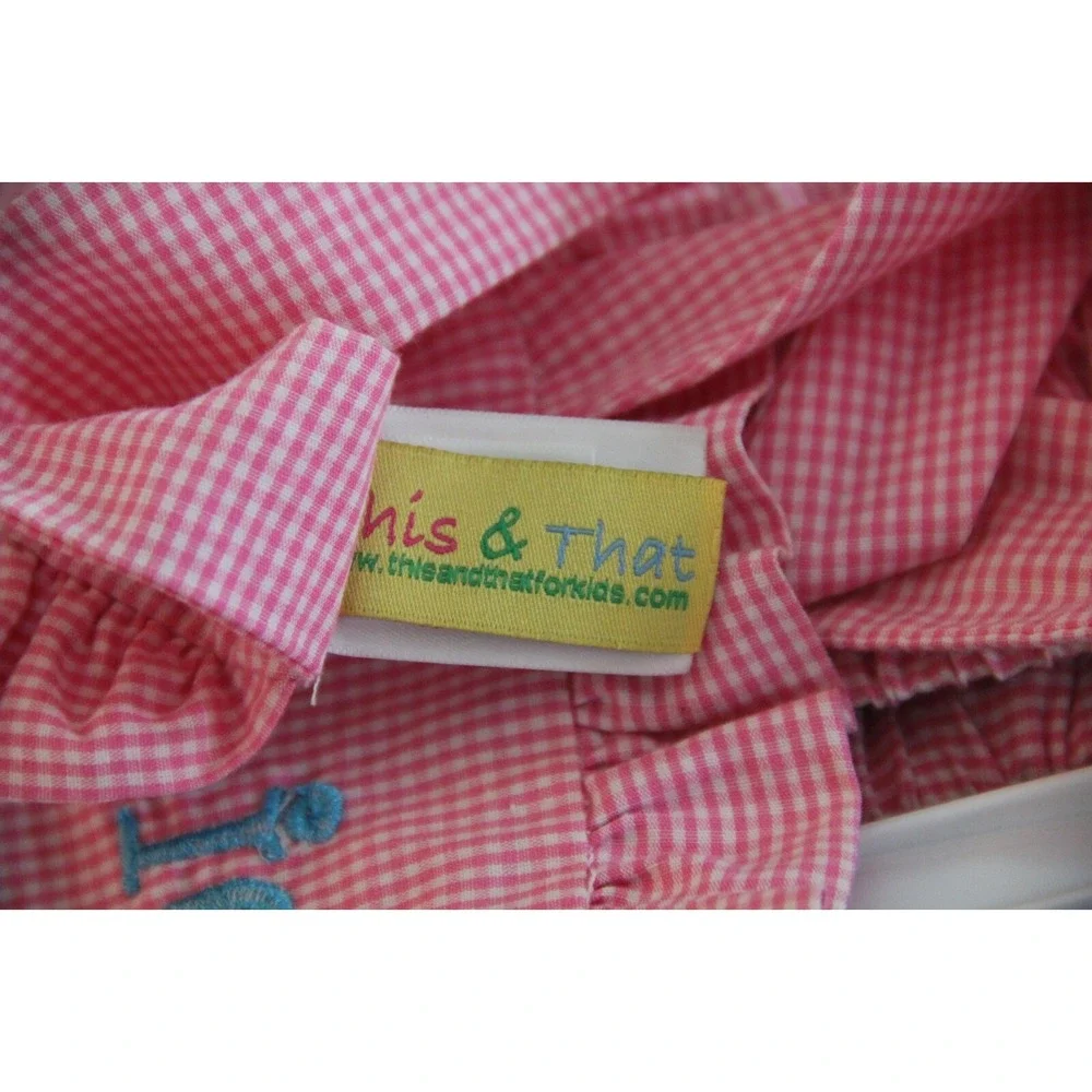 This and That Baby Girls 12M Top & Bottom 2 pc Set Pink White Gingham Emmie #43